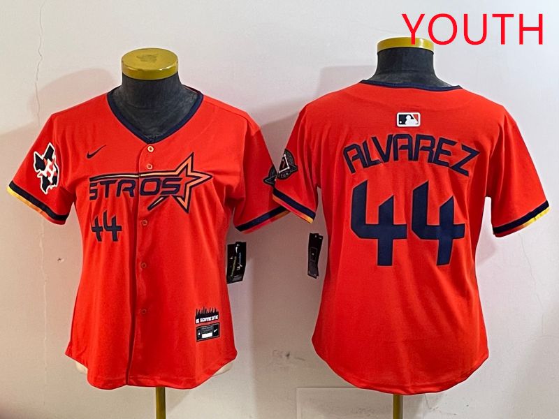 Youth Houston Astros 44 Alvarez Orange Three generations Joint Name 2025 Nike MLB Jersey style 4101